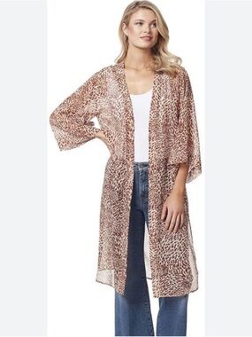 Jessica Simpson Sheer Leopard-Print Duster in Brown and Cream